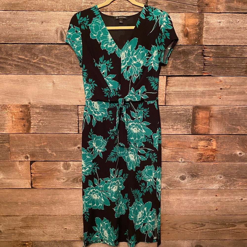 Inc International Concepts black green floral dress